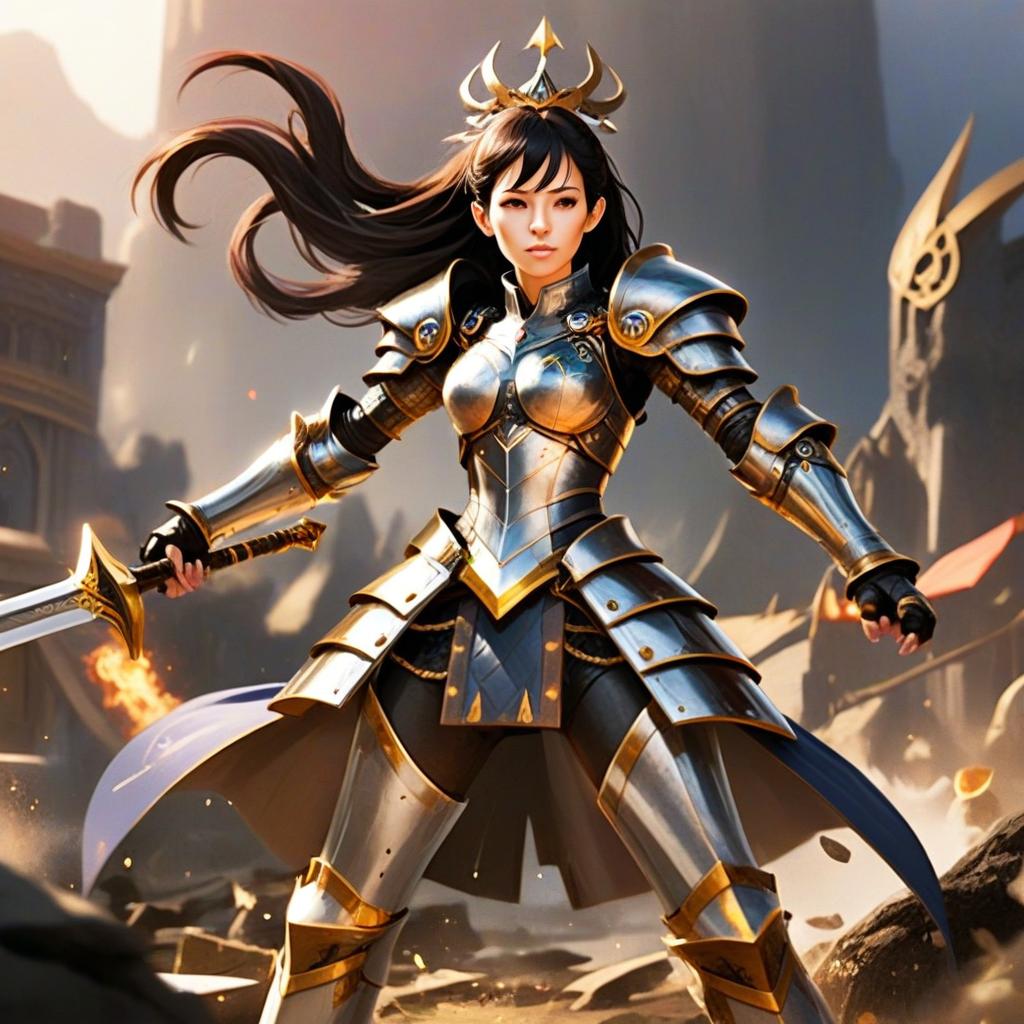 Epic Fantasy Female Warrior in Medieval Armor with Sword