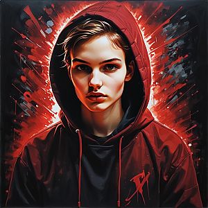 Digital Portrait of Young Woman in Red Hooded Jacket