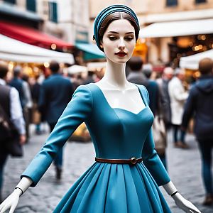 Vintage Blue Dress Mannequin in Urban Market