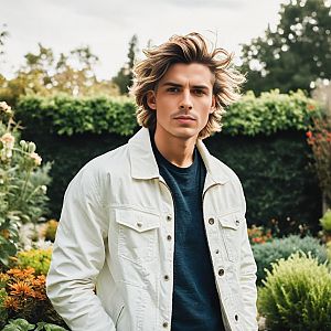 Stylish young man in vibrant garden