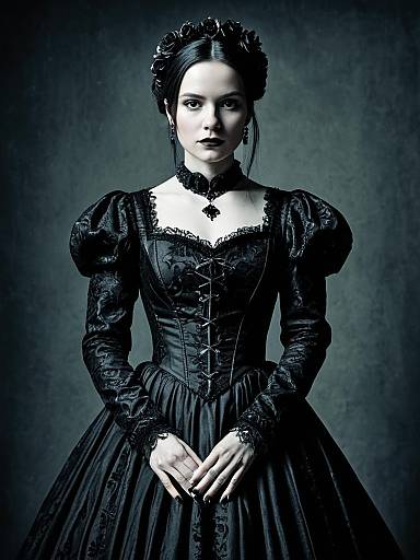 Woman in Gothic Victorian Gown Detailed Photorealistic Studio Portrait