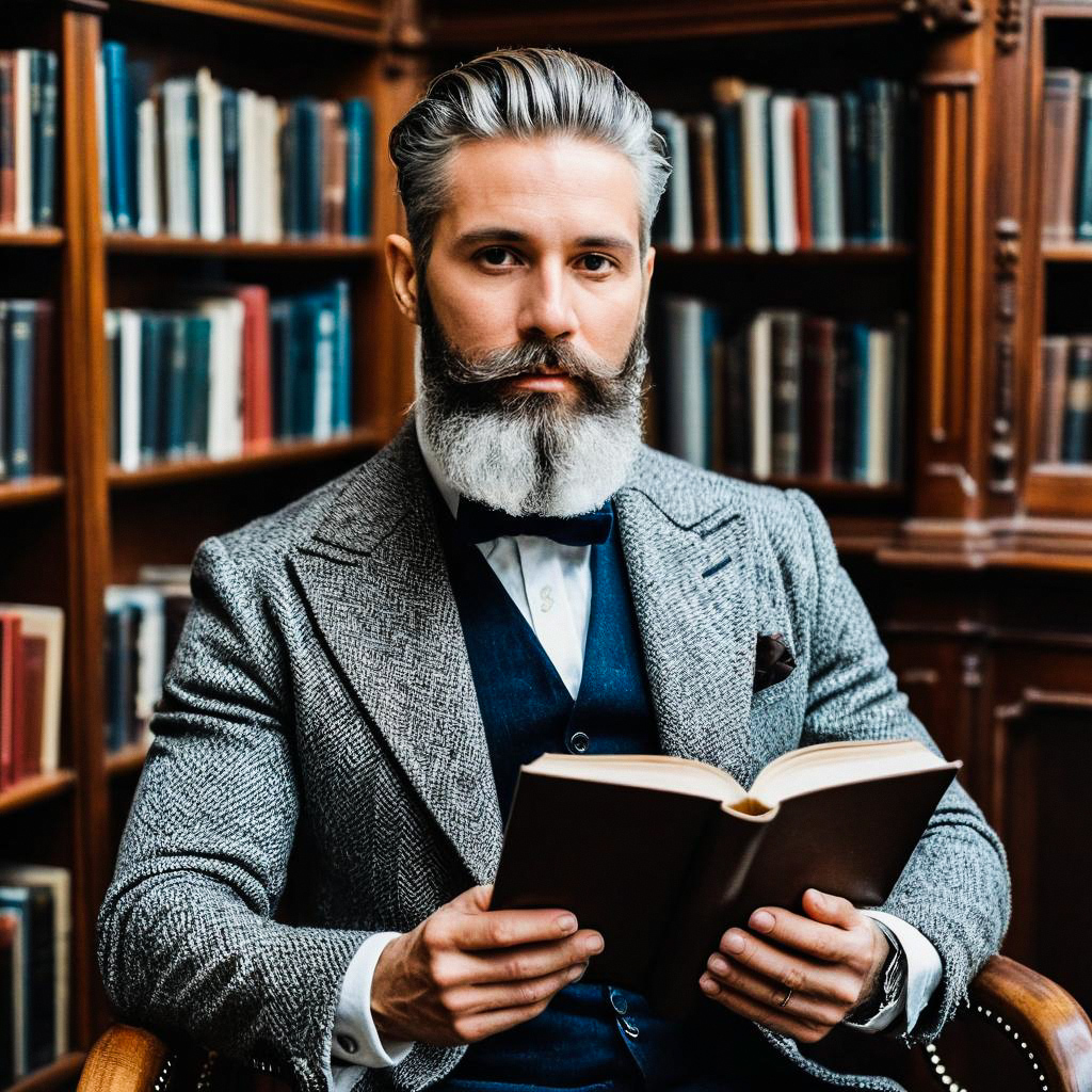 Distinguished Man in Library with Book