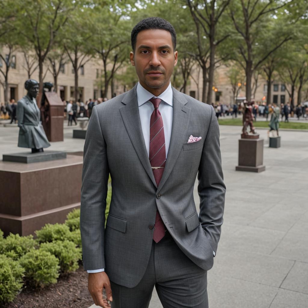 Confident Man in Tailored Gray Suit with Red Tie