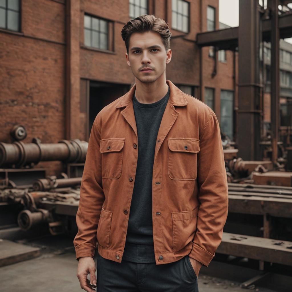 Stylish man in urban setting with brown jacket