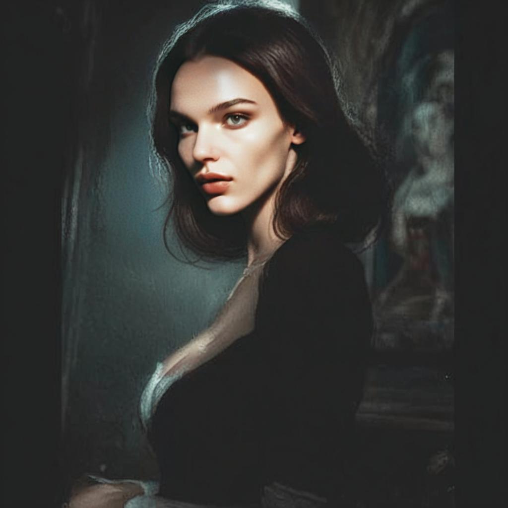 Portrait of Young Woman with Dramatic Lighting in Dark Setting