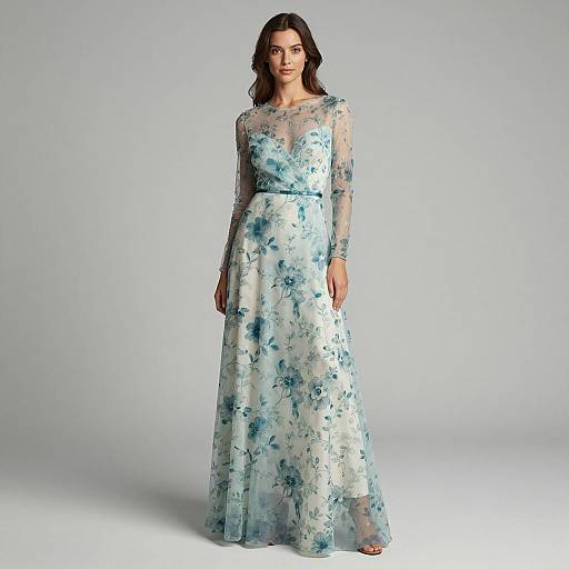 Elegant Floral Sheer Long Sleeve Gown for Women