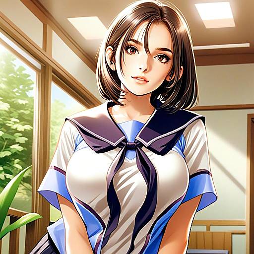 Anegasaki Nene Anime Girl in Japanese School Uniform Illustration