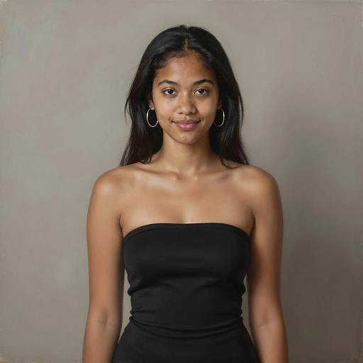 Gen Z Woman in Black Strapless Top with Hoop Earrings Portrait