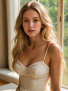 Young Woman in White Dress with Natural Makeup
