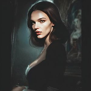 Portrait of Young Woman with Dramatic Lighting in Dark Setting
