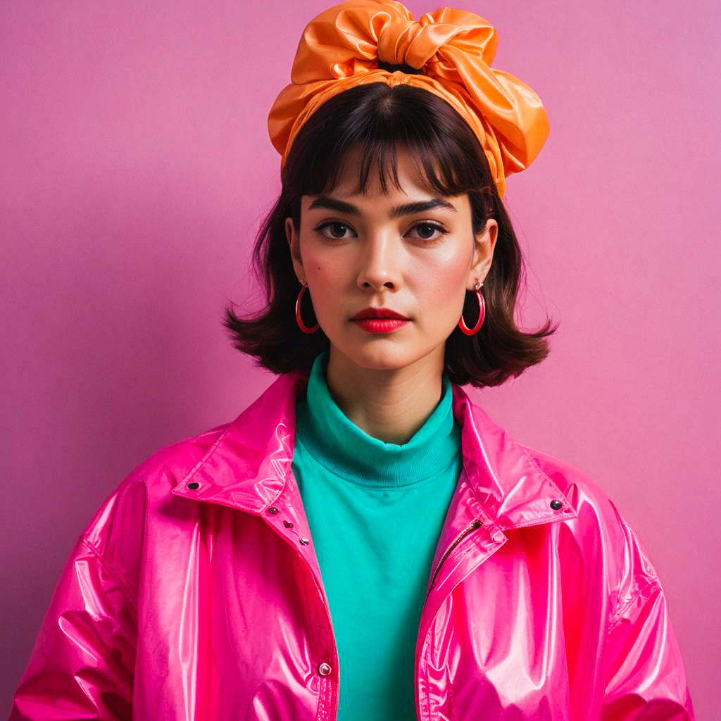 Stylish Woman in Pink Jacket with Orange Hair Accessory