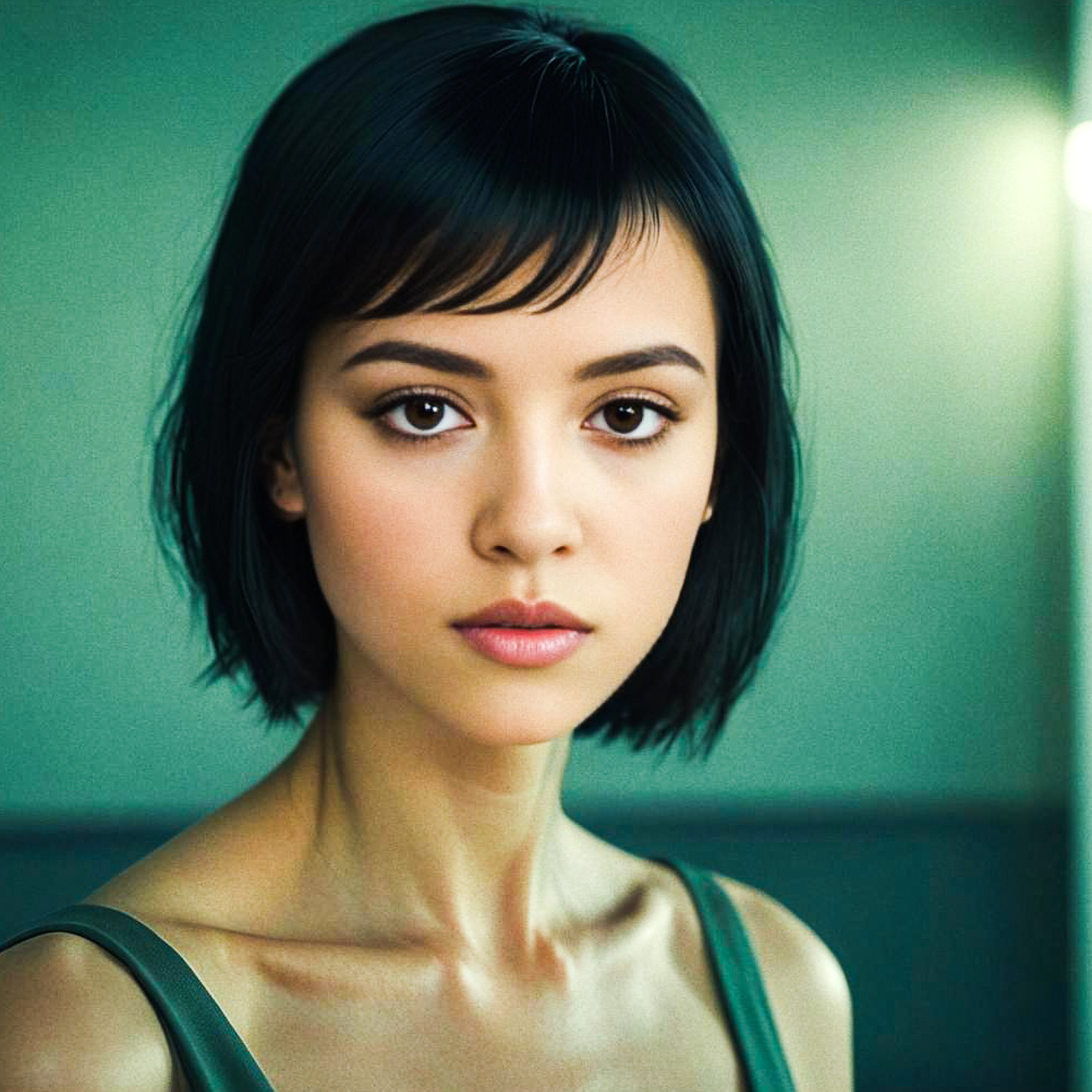 Serene Portrait of a Young Woman with Bob Haircut