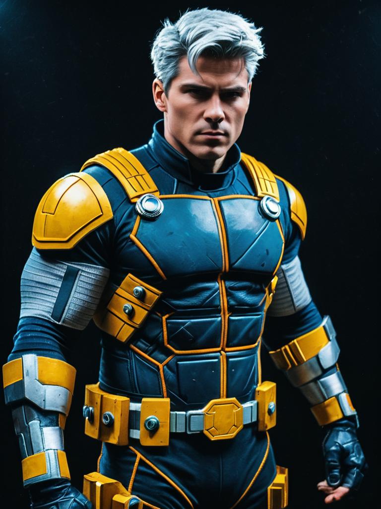 Realistic Cable Cosplay Costume - Man Dressed as Cable with Silver Hair and Armored Suit