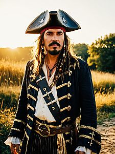 Man in Photorealistic Pirate Costume Outdoor Portrait Golden Hour