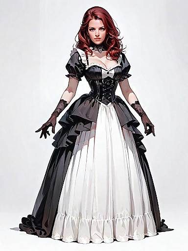 Woman in Gothic Burgundy Silk Corset Gown with Victorian Style