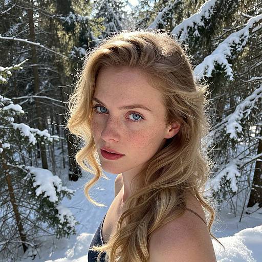 Portrait of Blonde Woman in Snowy Forest