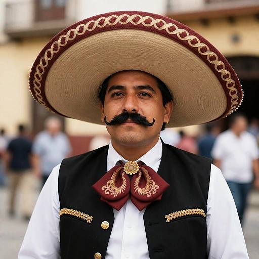 Mexican Man in Charro Costume with Sombrero and Mustache