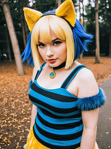 Ankha Animal Crossing Cosplay Woman with Cat Ears in Autumn Setting