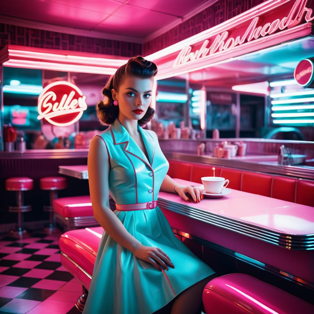 Retro Diner Woman in Aqua Dress