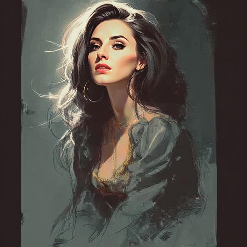 Elegant Digital Portrait of Woman in Vintage Dress