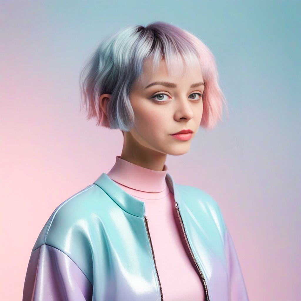 Young Woman with Pastel Bob and Iridescent Jacket Young Woman with Pastel Bob and Iridescent Jacket