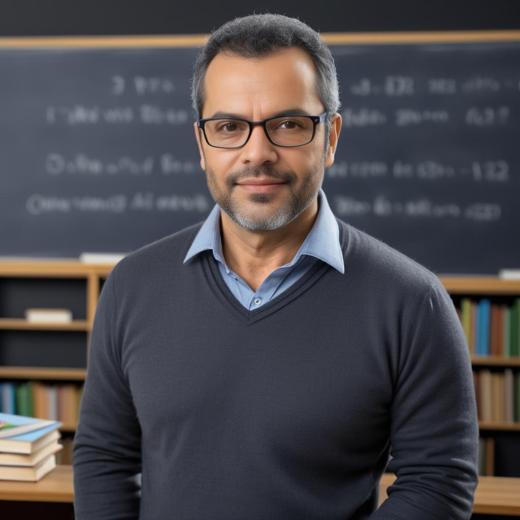 Confident Educator in Front of Chalkboard