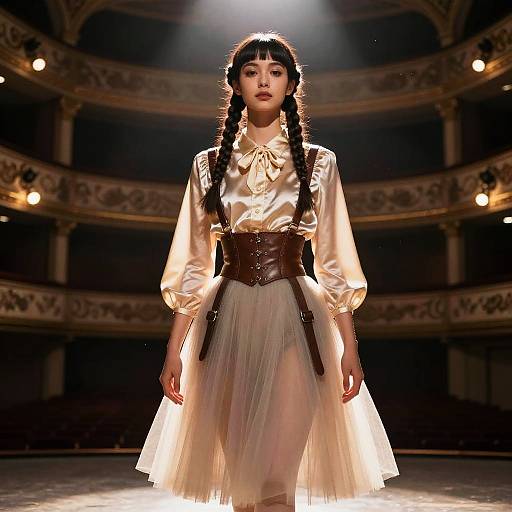 Elegant Woman in Vintage-Inspired Outfit on Theater Stage