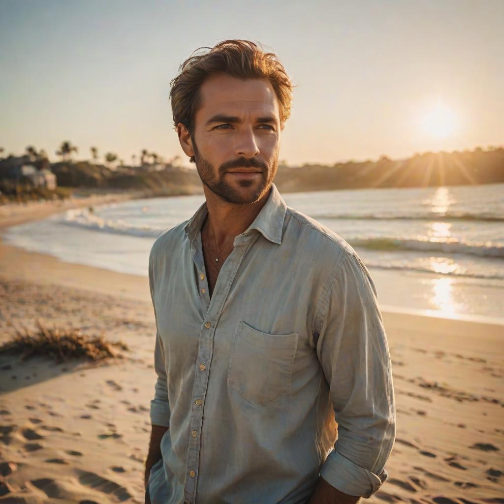 Man on Beach at Sunset Man on Beach at Sunset