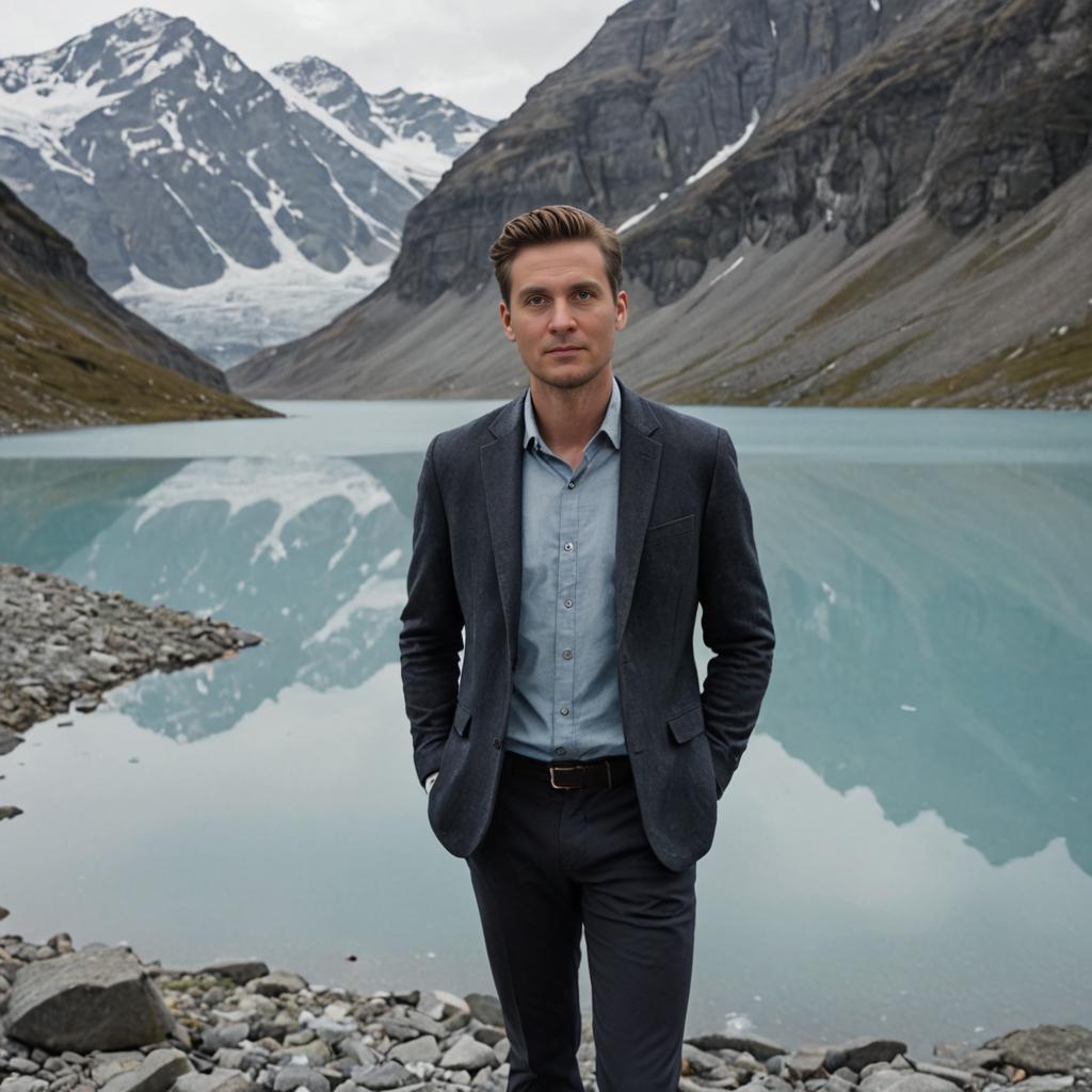 Confident Man by Turquoise Glacial Lake