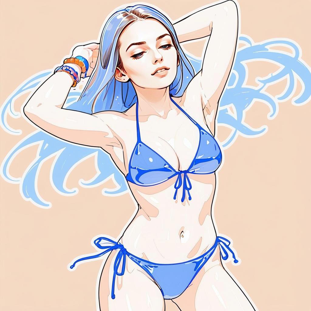 Confident Woman in Blue Bikini - Digital Illustration Confident Woman in Blue Bikini - Digital Illustration