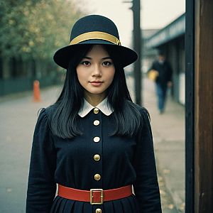 Young Woman in Vintage Dress Outdoors