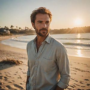 Man on Beach at Sunset