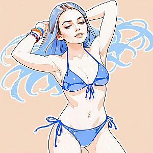 Confident Woman in Blue Bikini - Digital Illustration