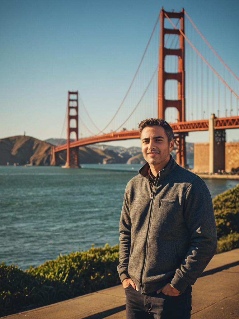 Man with Golden Gate Bridge Background