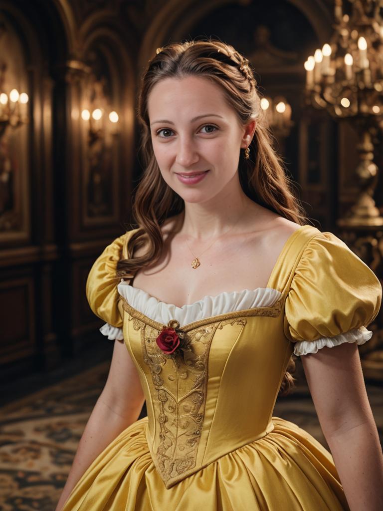 Elegant Woman as Bella in Yellow Costume