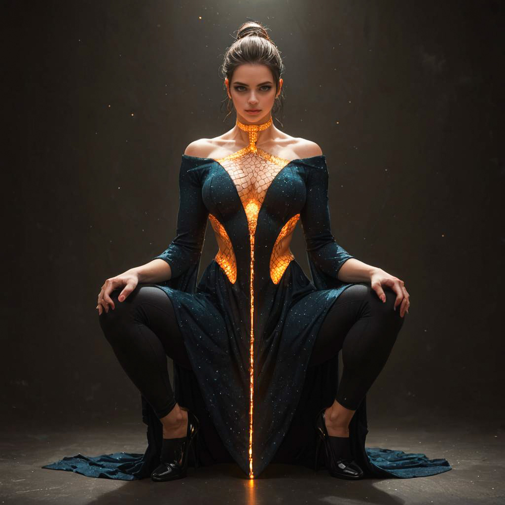 Futuristic Elegant Gown with Glowing Elements