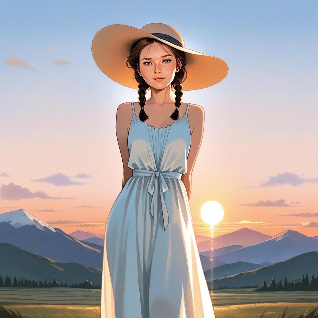 Elegant Woman in Blue Dress at Sunset