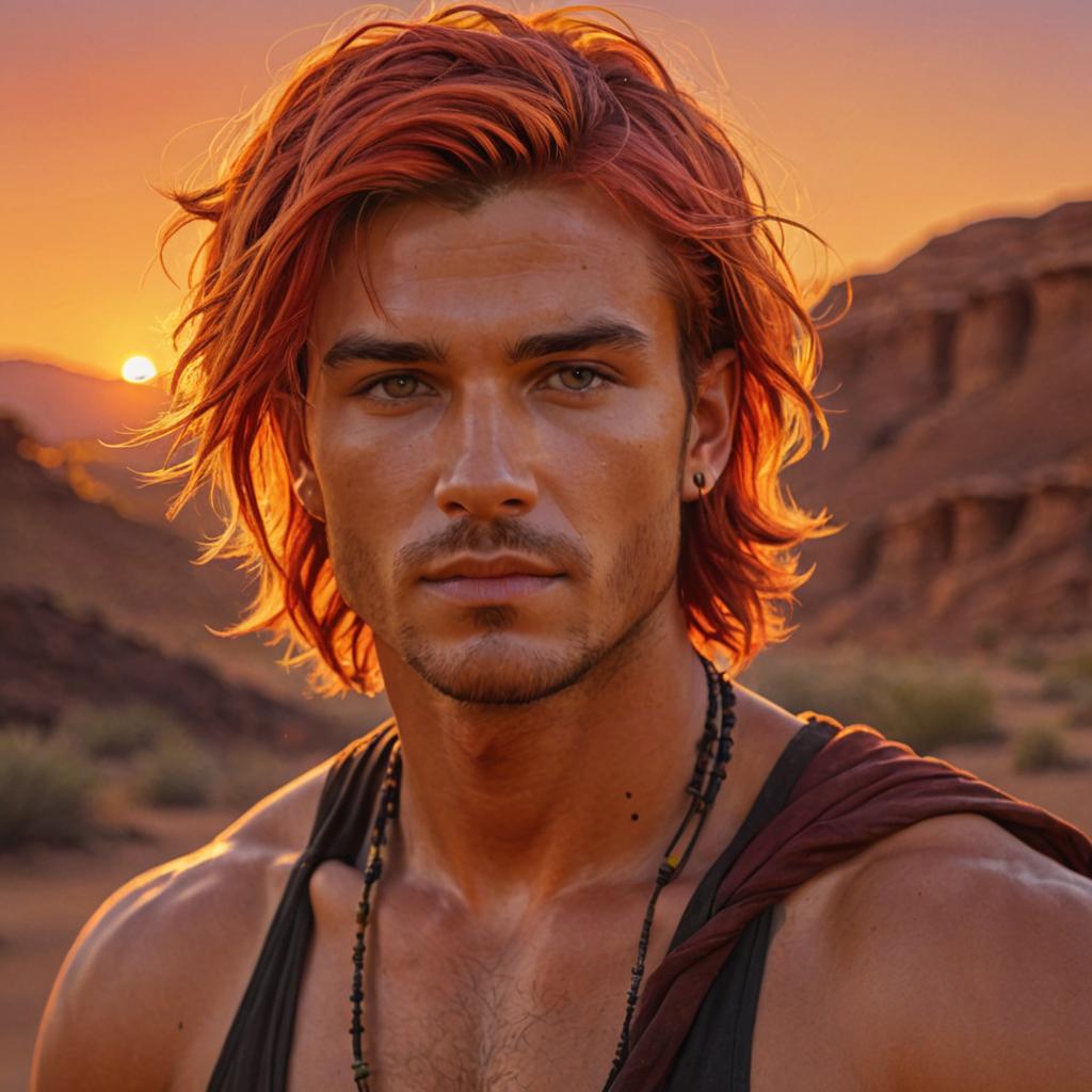 Athletic Young Man with Red Hair in Sunset Lighting