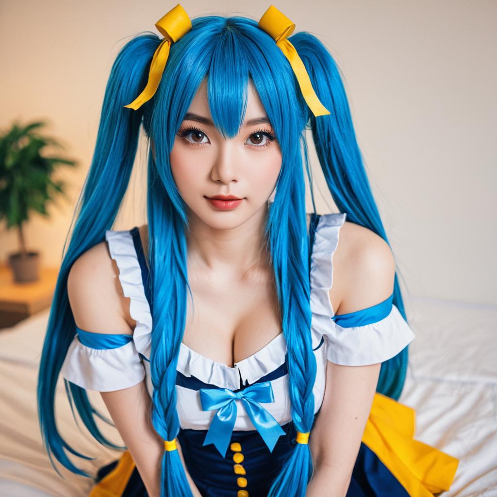 Amamiya Kokoro Anime Style Blue Hair Cosplay Portrait