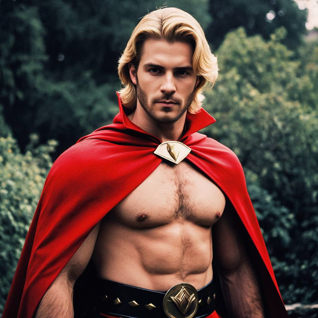 Muscular Man in Red Cape - Fantasy Costume