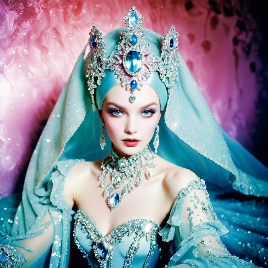 Woman in Ice-Blue Gown with Jewels