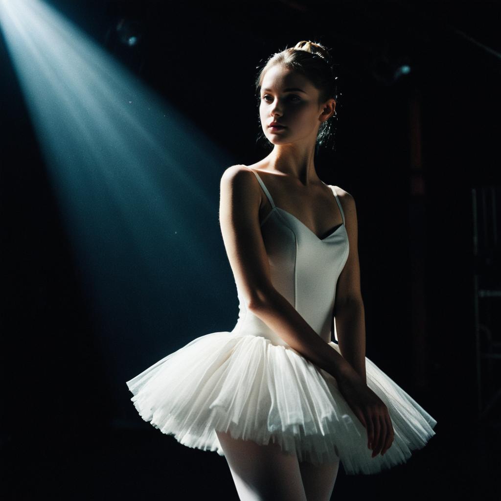 Graceful Ballerina in White Tutu Under Spotlight