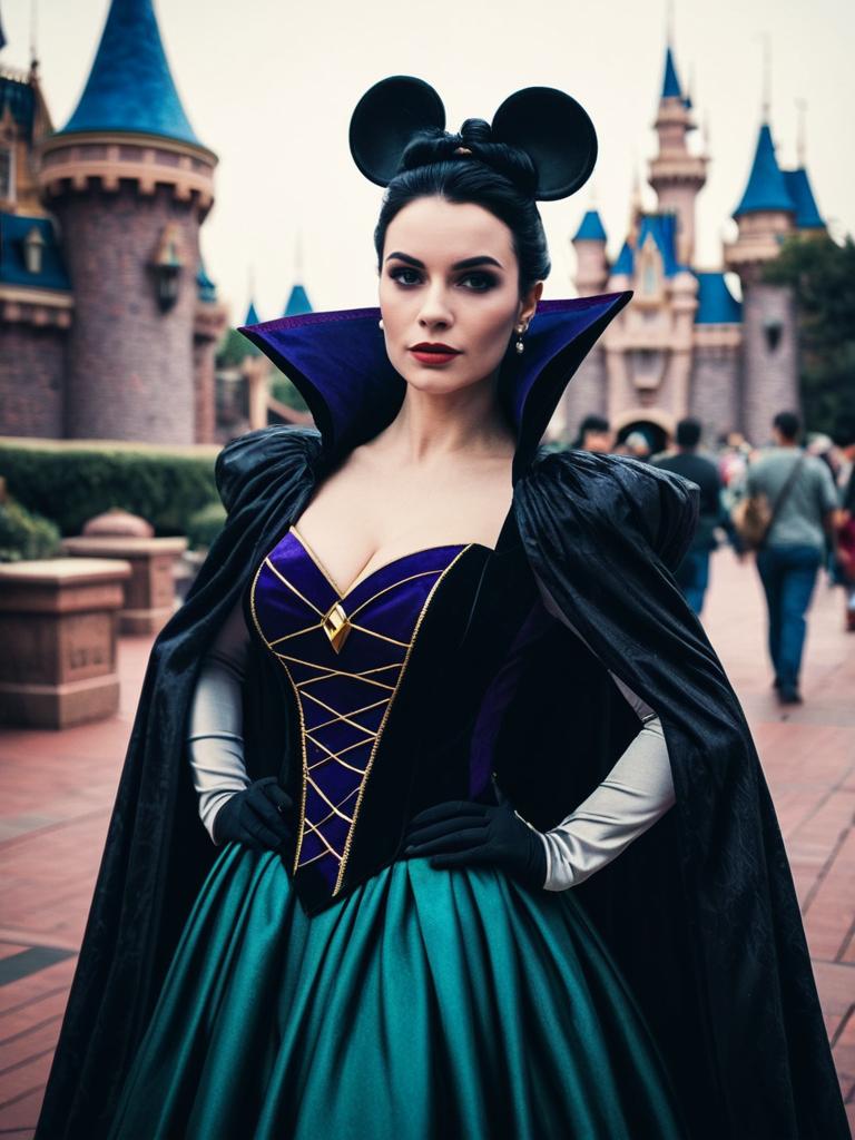 Woman in Disney Villain Costume with Mouse Ears Cosplay Photo