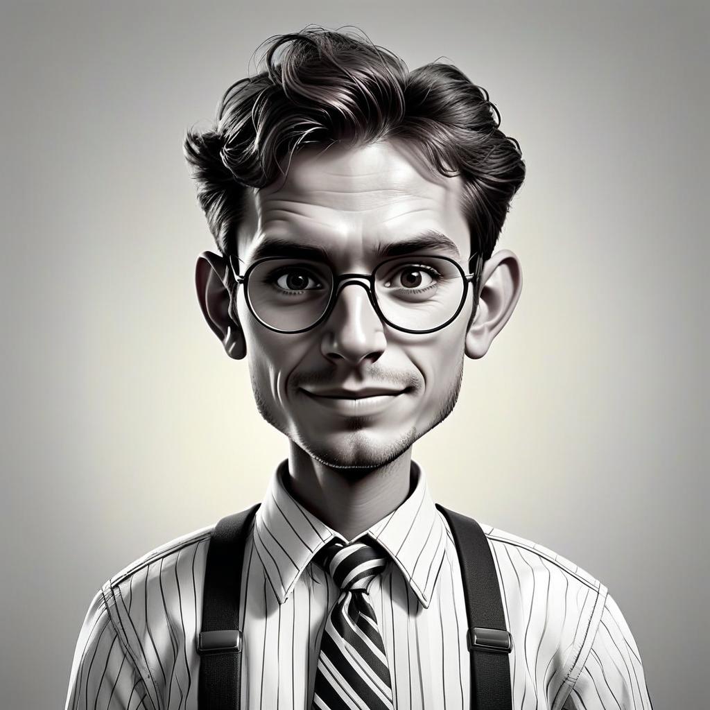 Digital Caricature of Young Man with Glasses and Suspenders