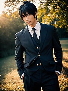 Man Cosplay Wearing Nicholas D. Wolfwood Costume Realistic Photo