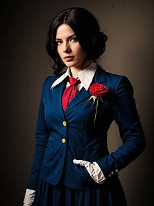 Rose Thomas Cosplay Woman in Elegant Blue Costume with Red Rose