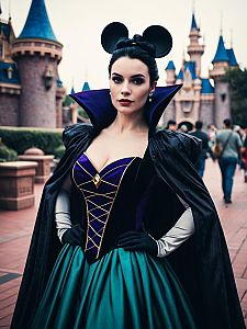 Woman in Disney Villain Costume with Mouse Ears Cosplay Photo