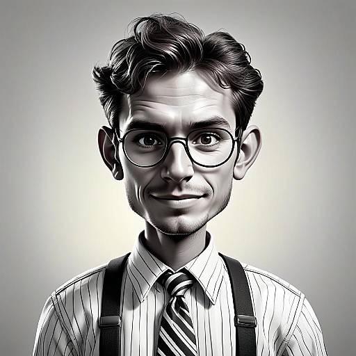 Digital Caricature of Young Man with Glasses and Suspenders