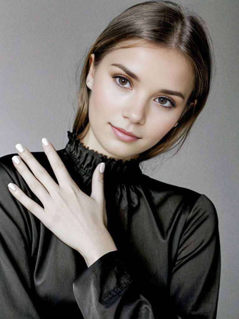 Poised Young Woman in Chic Black Blouse