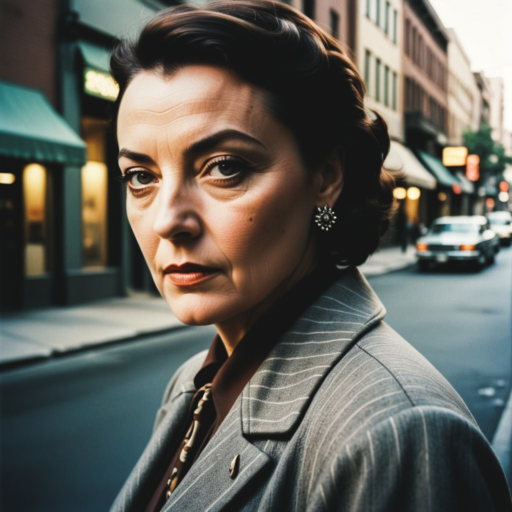 Determined Woman in Vintage Pinstripe Suit